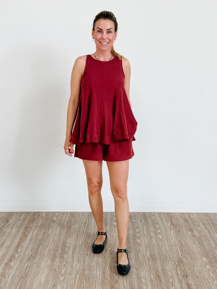 Guaze Flare Sleeveless Top and Shorts Set