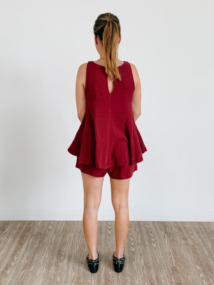 Guaze Flare Sleeveless Top and Shorts Set