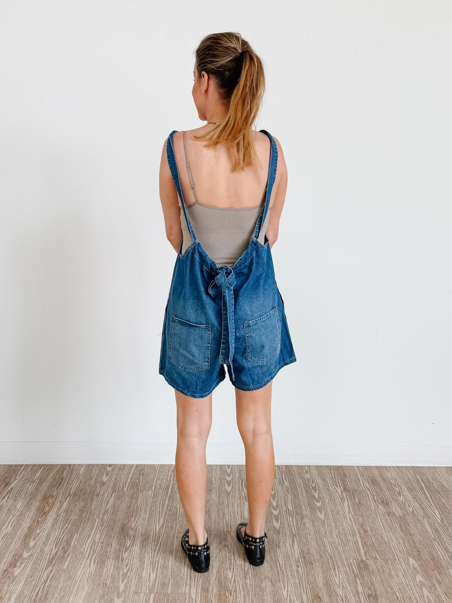 Denim Washed Romper in Medium Wash