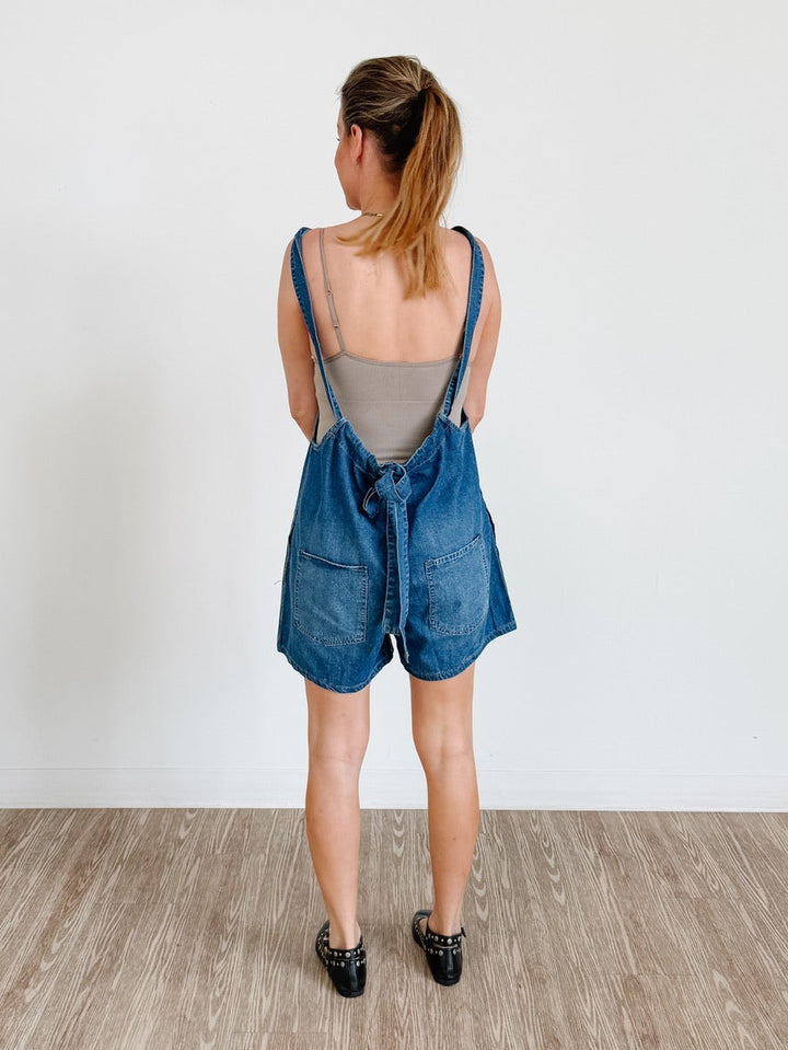 Denim Washed Romper in Medium Wash