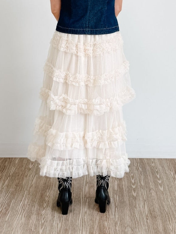 Romantic Ruffle Tiered Tulle Midi Skirt