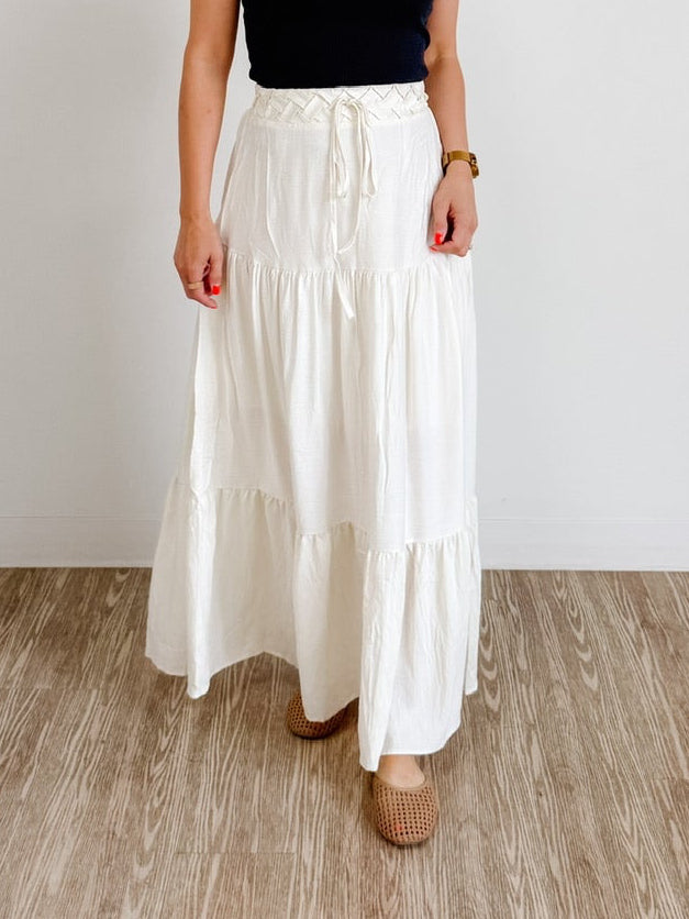 Long Flowing Braided Skirt in Off White