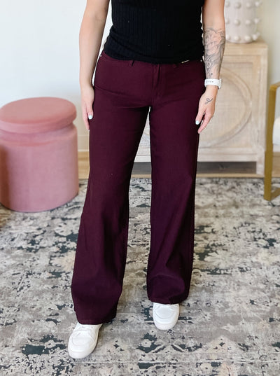 Hyperstretch High Rise Wide Leg Pant in Dark Berry