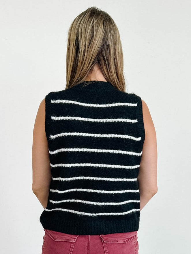 Sleeveless V-Neck Striped Sweater Vest