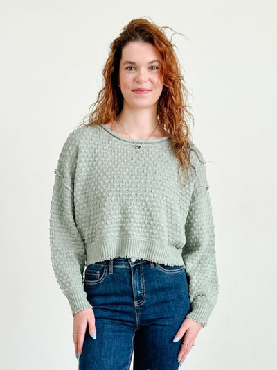 Textured Round Neck Long Sleeve Sweater