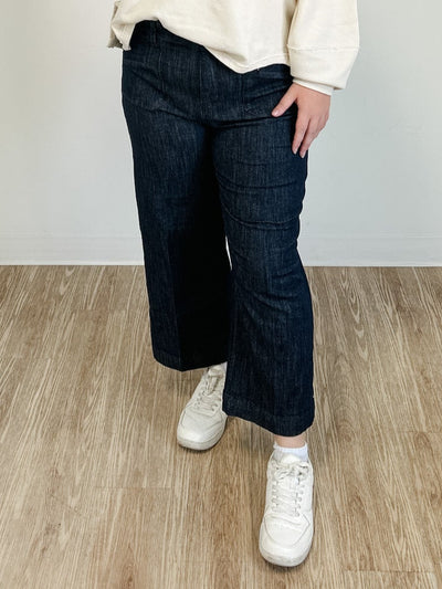 Cropped Wide Leg Denim Pants
