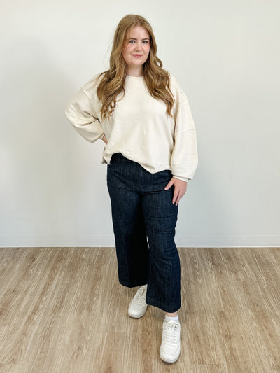 Cropped Wide Leg Denim Pants