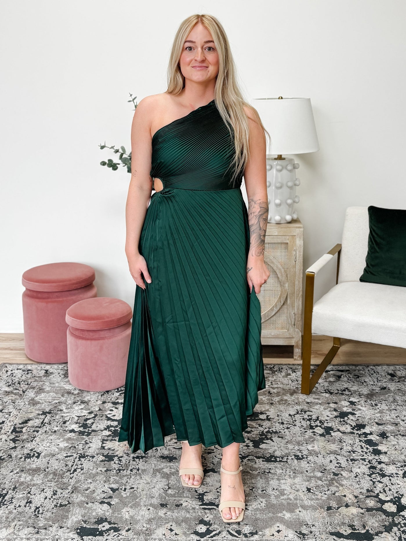 Marigold Aurora Pleated Maxi Dress in Emerald Green