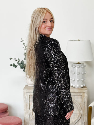 Friday Nights Sequin Tailored Jacket in Black / Silver