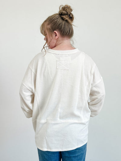 Solid Patchwork Split Neck Knit Top