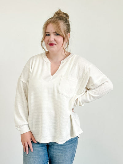 Solid Patchwork Split Neck Knit Top
