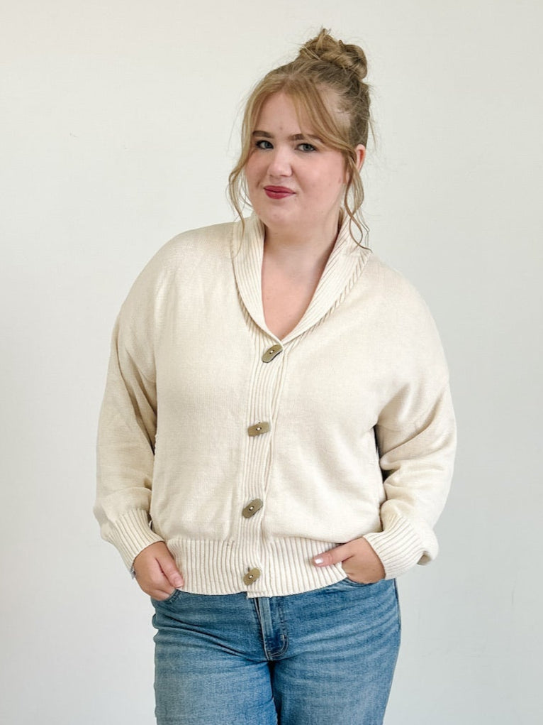 Camp Jacquard Toggle Button Down Knit Cardigan