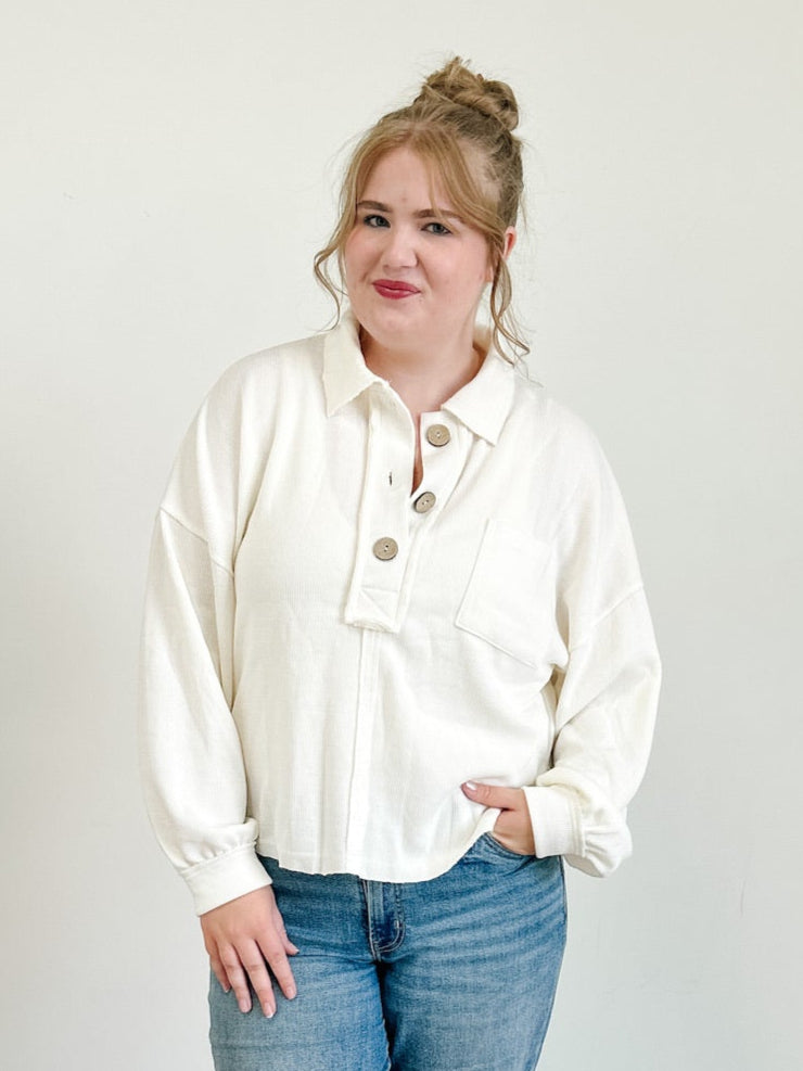 Collared Raw Edge Knit Top