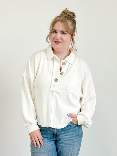 Collared Raw Edge Knit Top
