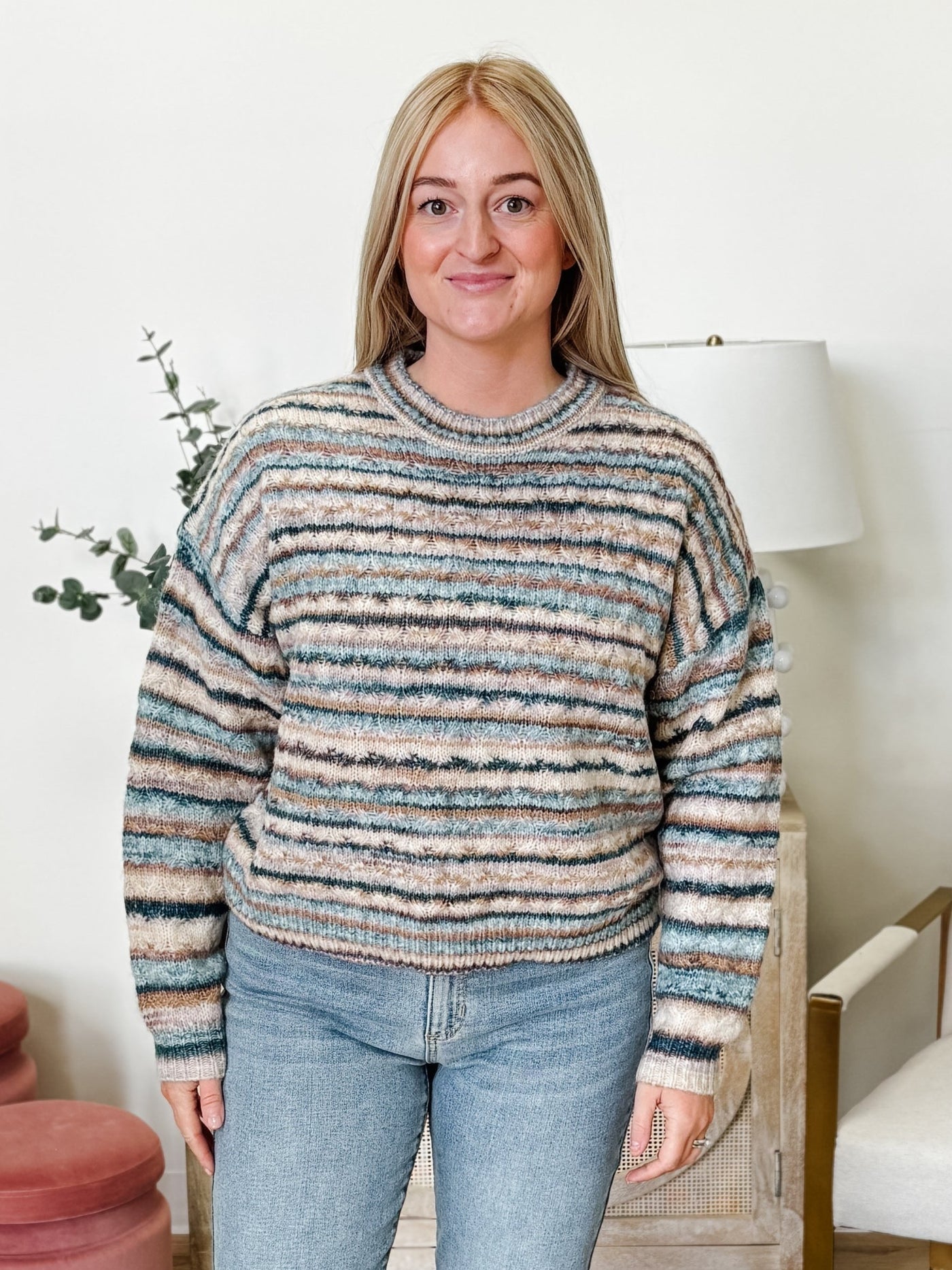 Multicolored Stripe Aran Sweater