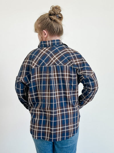 Plaid Button Down Pocket Detail Long Sleeve Shirt in Navy