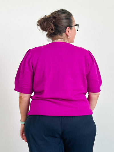 Recycled Yarn Short Sleeve Sweater Top