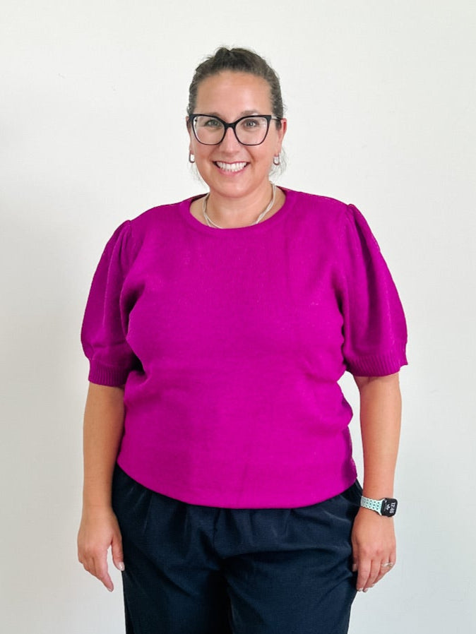 Recycled Yarn Short Sleeve Sweater Top
