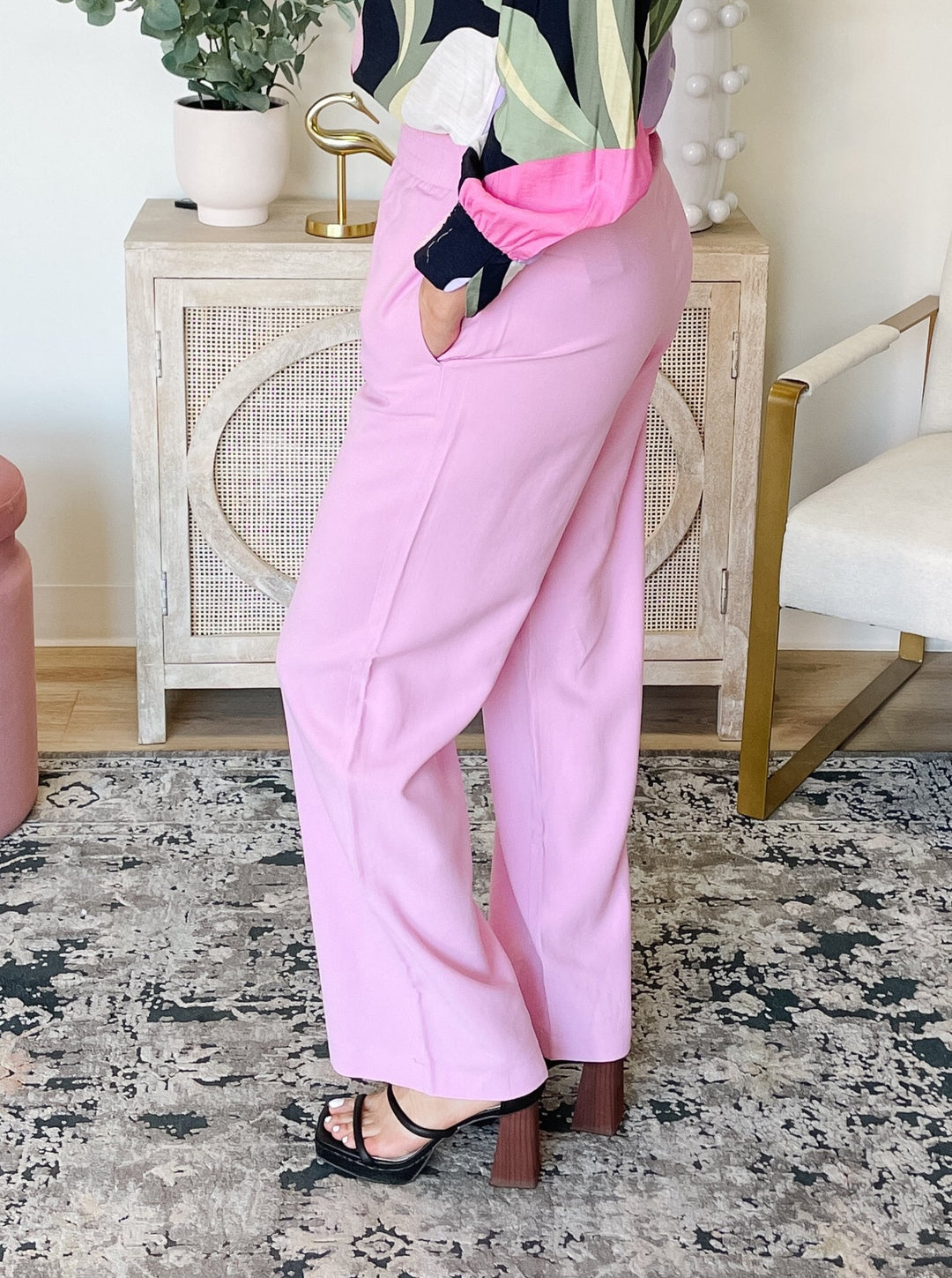 Carmen High Waist Wide Pull On Pant in Lavender