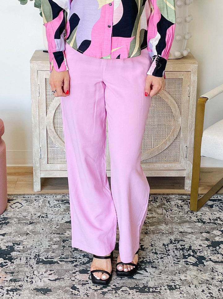 Carmen High Waist Wide Pull On Pant in Lavender