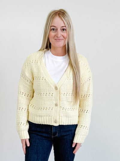 The Linda Crochet Cardigan in Lemon