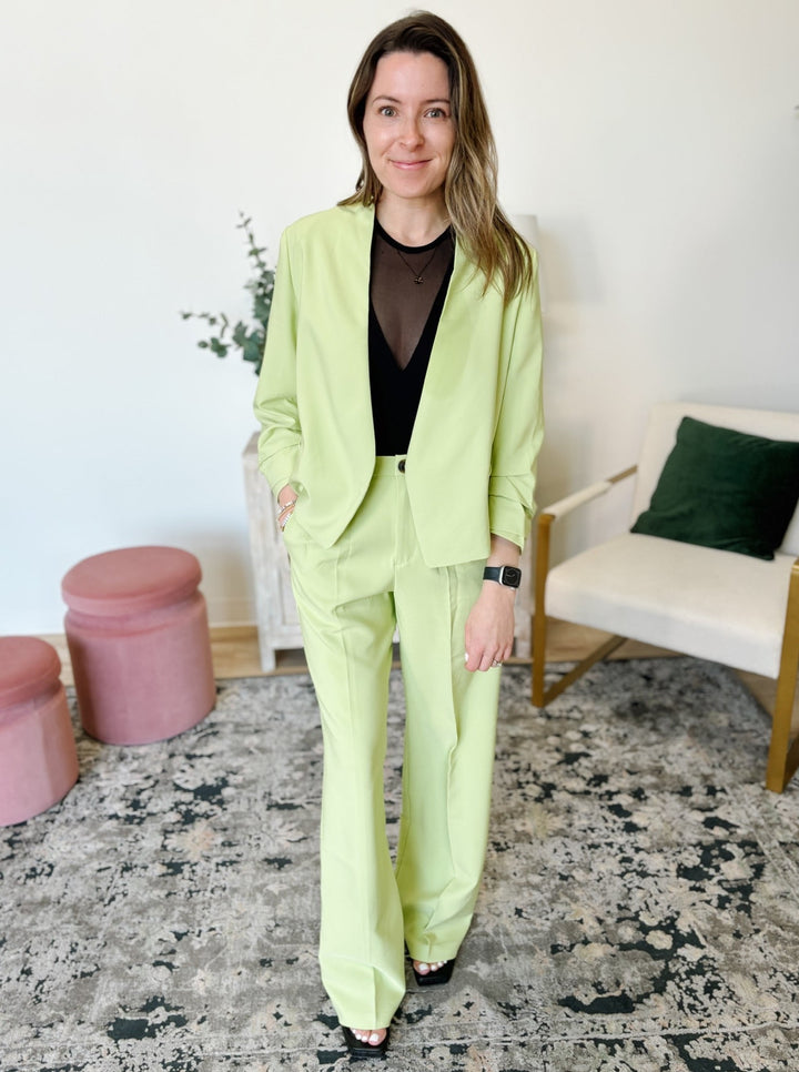 Full Length Vertigo Blazer Pants in Lime