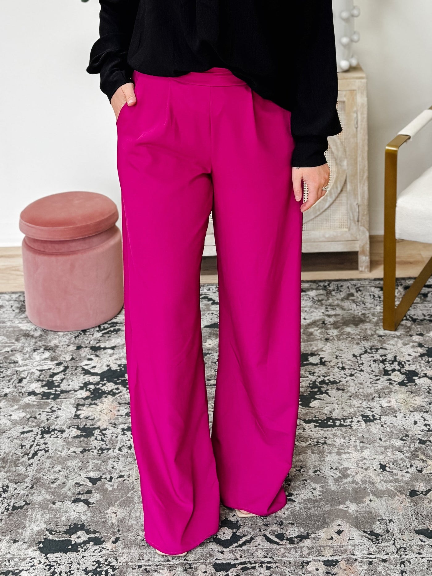 High Waist Wide Leg Pants in Berry