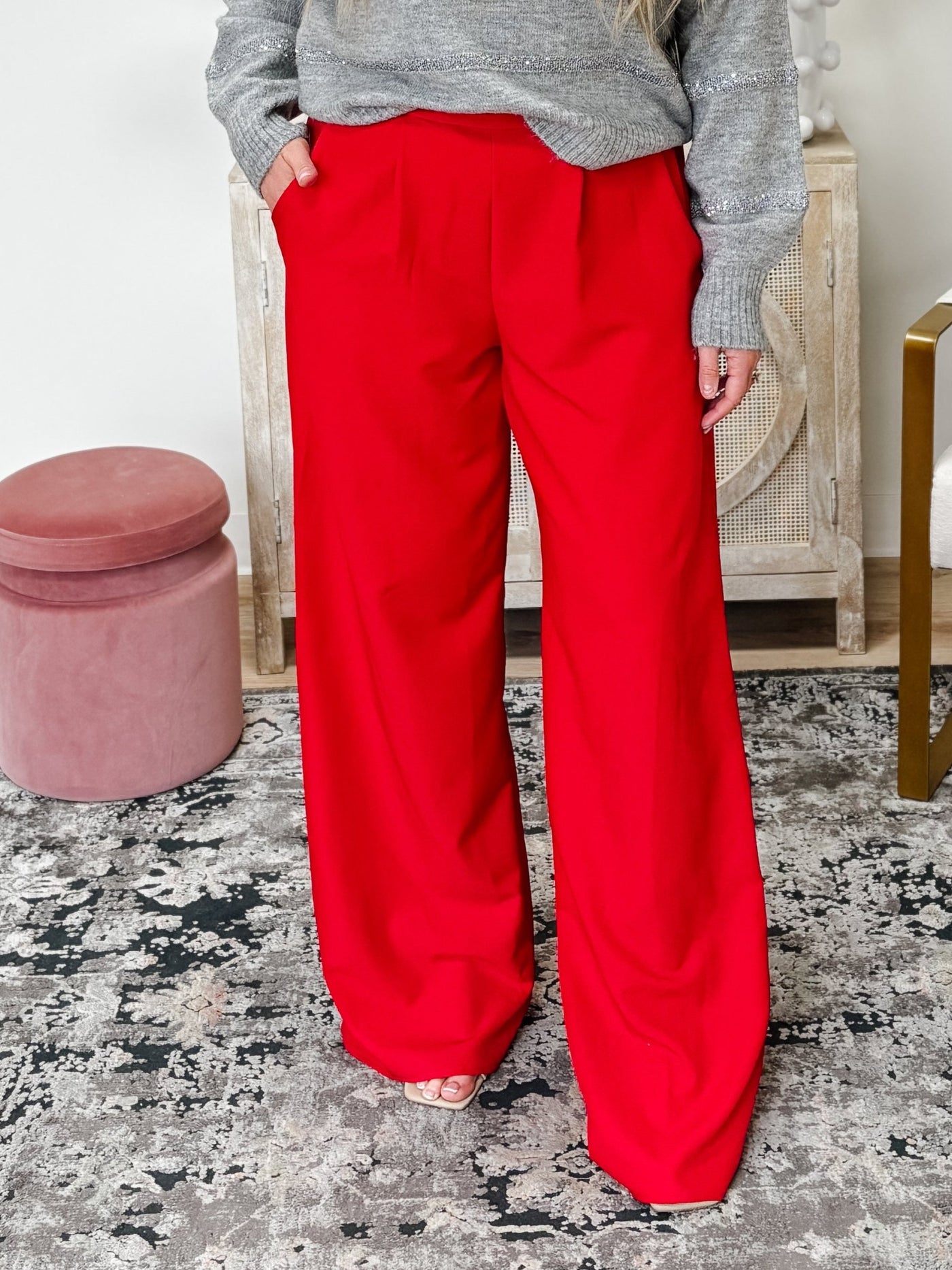 High Waist Wide Leg Pants in Red