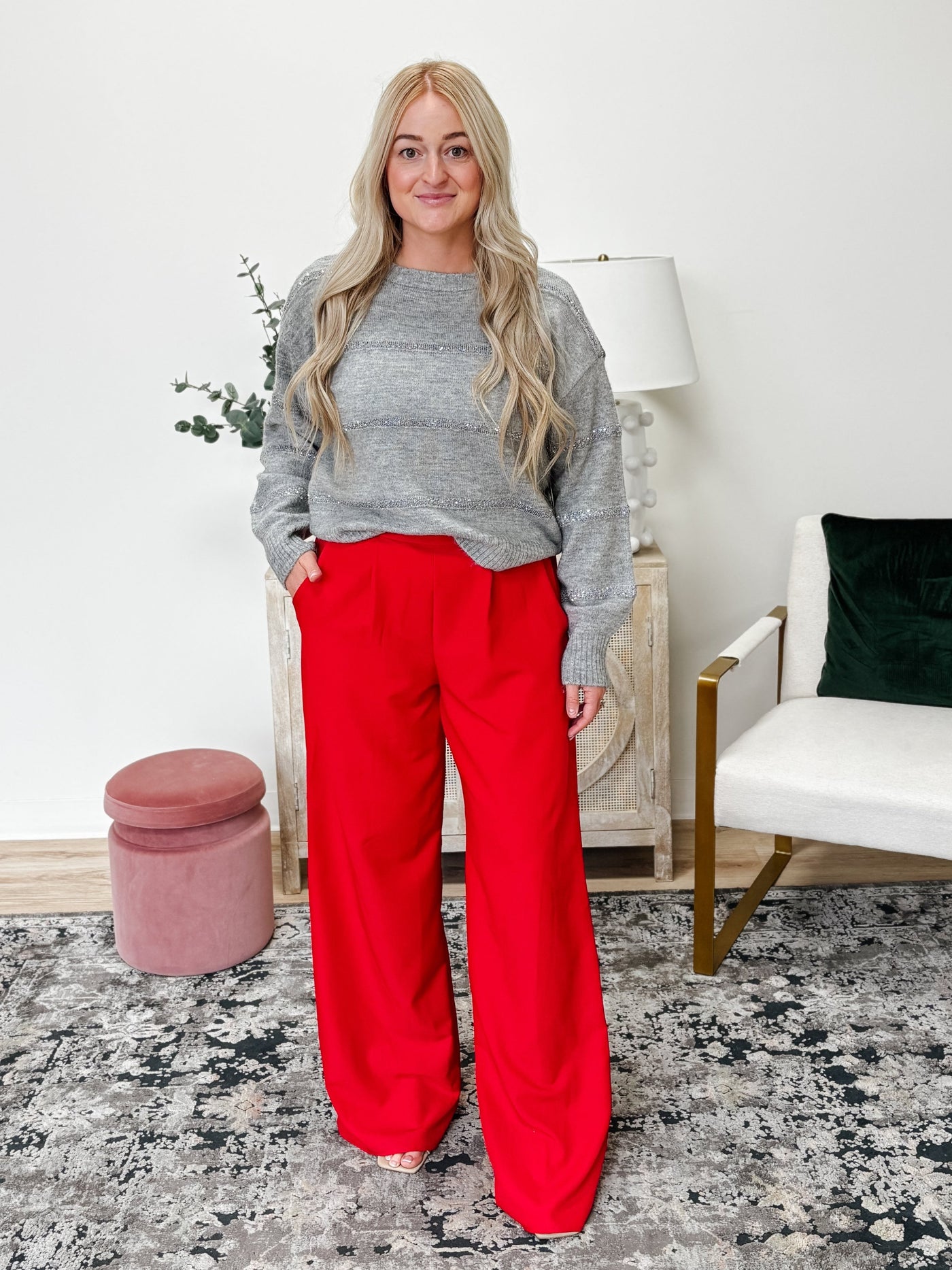 High Waist Wide Leg Pants in Red