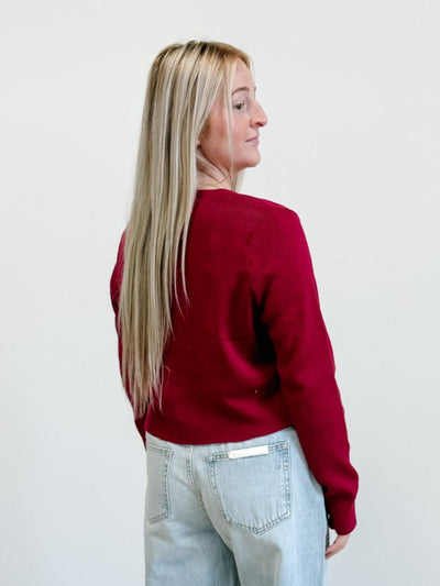 Crewneck Button Up Cardigan in Cabernet