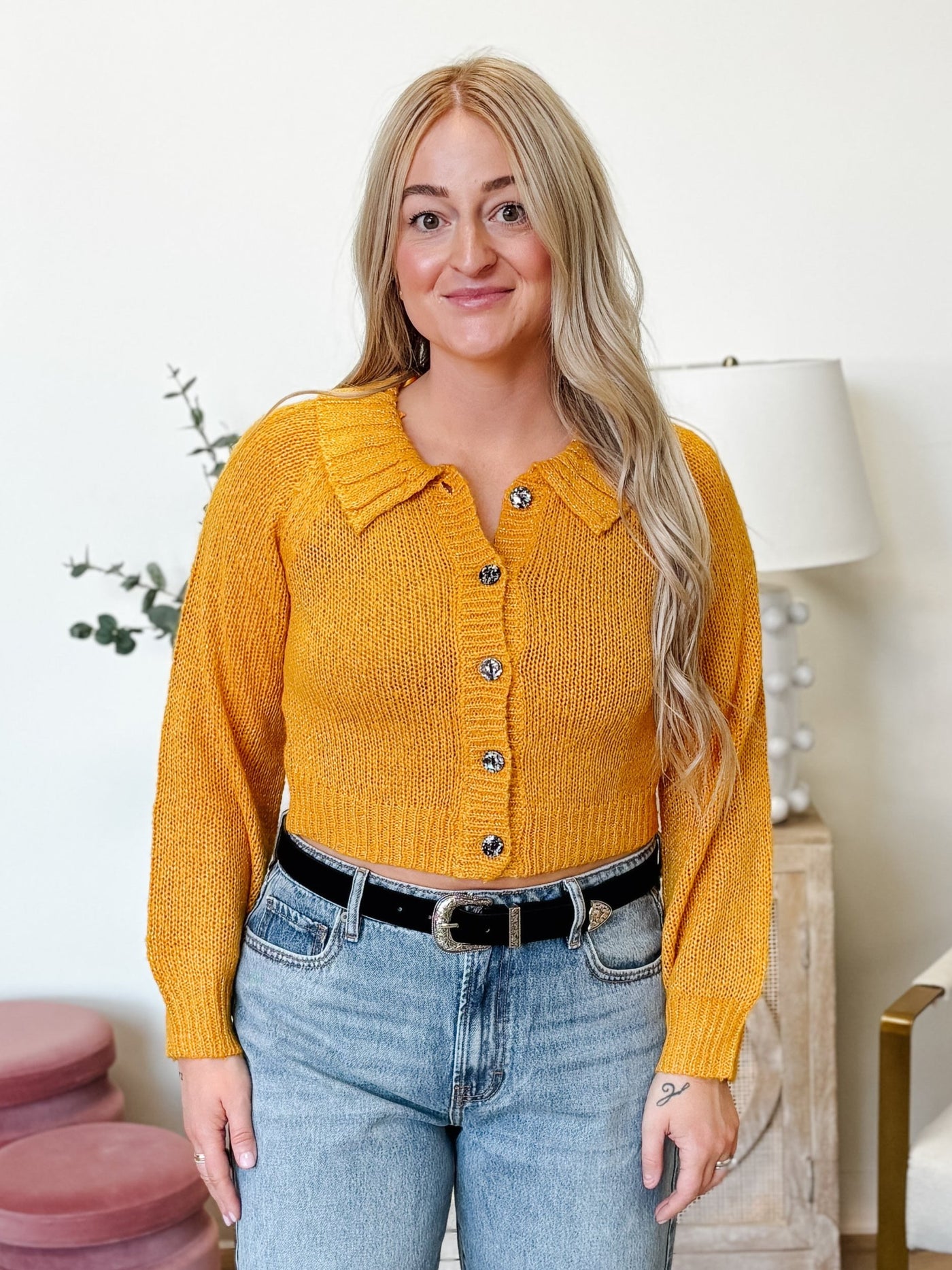 Short Collared Sweater in Mellow Yellow