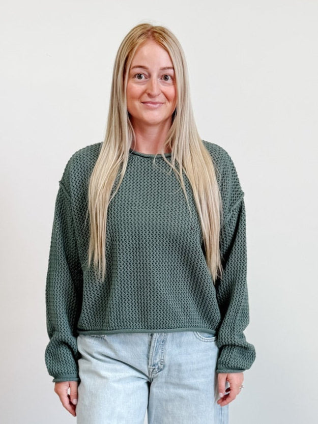 Textured Knit Drop Shoulder Sweater in Ash Jade
