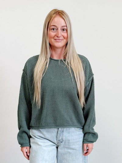 Textured Knit Drop Shoulder Sweater in Ash Jade