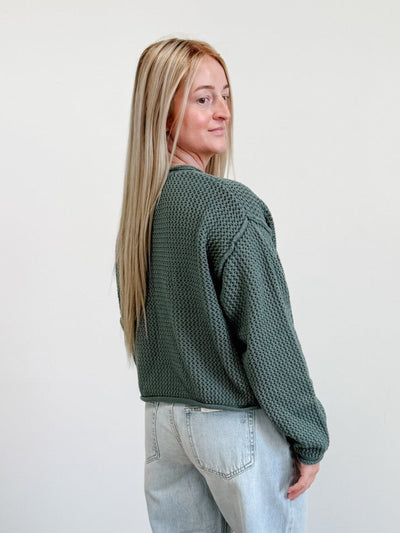 Textured Knit Drop Shoulder Sweater in Ash Jade