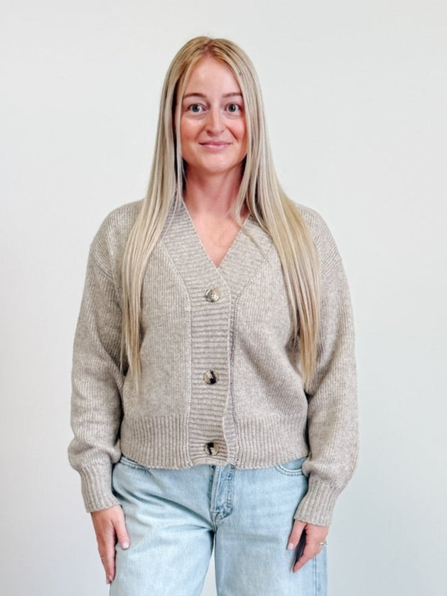Melange Button Front Cardigan in Heather Mocha