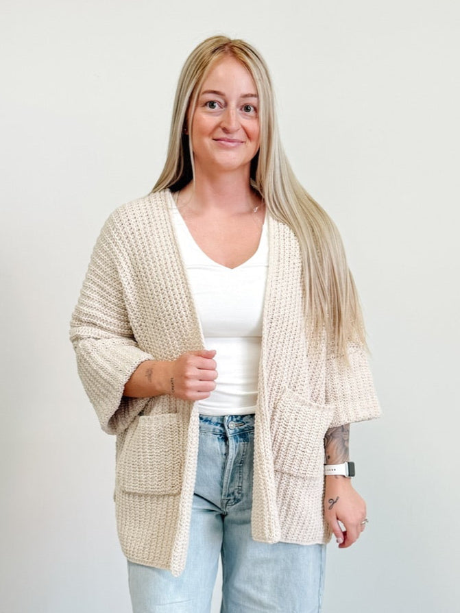 Oversized Open Cardigan in Sand Beige