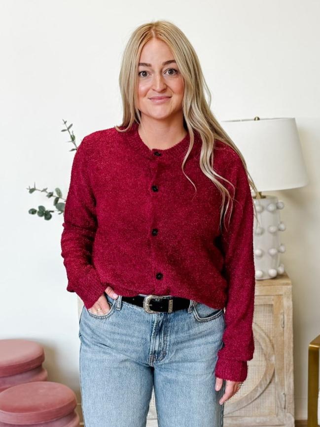 5 Button Sweater Cardigan in Cabernet