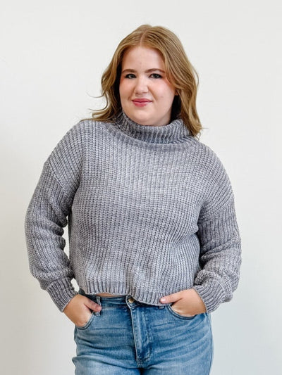 Chenille Turtleneck Sweater in Heather Grey