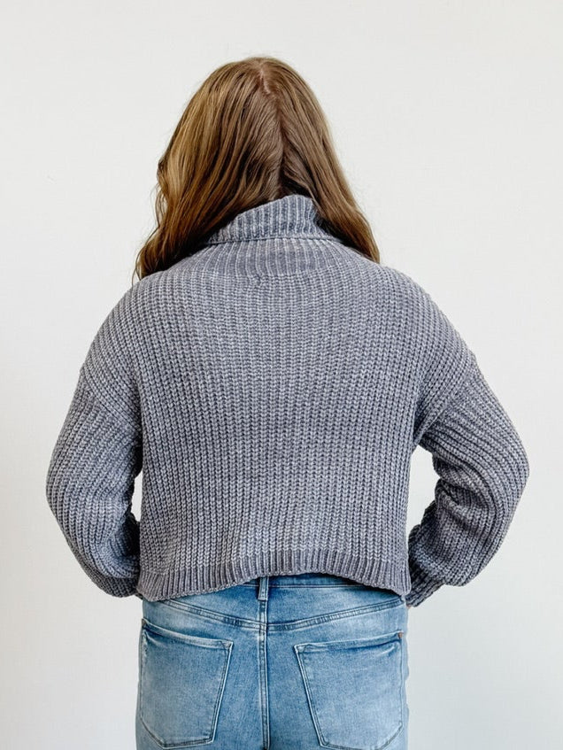Chenille Turtleneck Sweater in Heather Grey