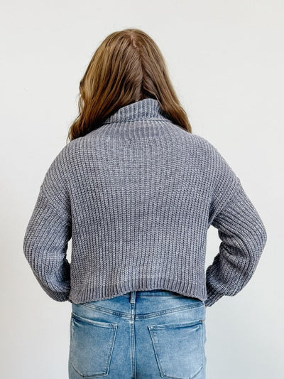 Chenille Turtleneck Sweater in Heather Grey