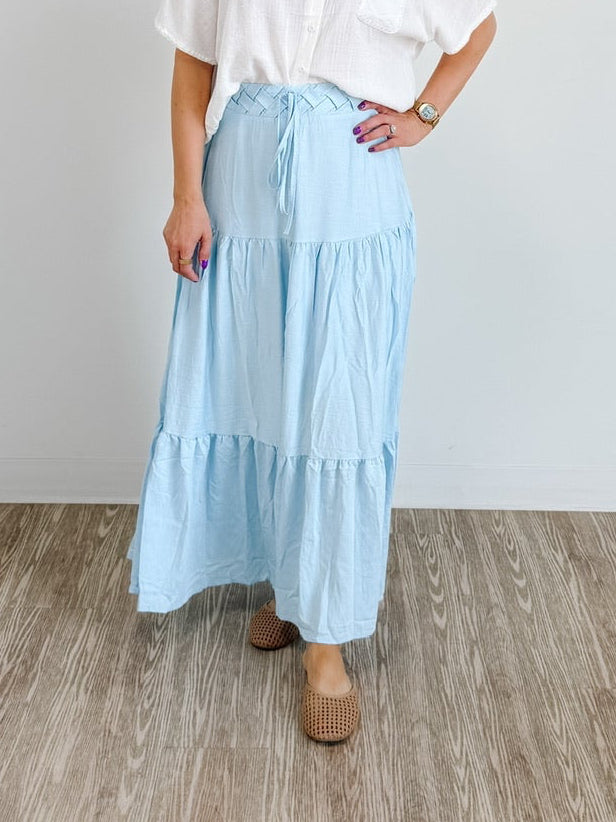 Long Flowing Braided Skirt in Blue