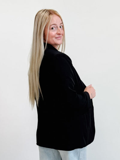 Woven Long Sleeve Lined Blazer in Black