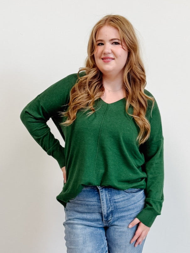 Front Seam Sweater in Dark Olive