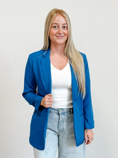 Long Sleeve Open Front Classic Blazer in Classic Blue