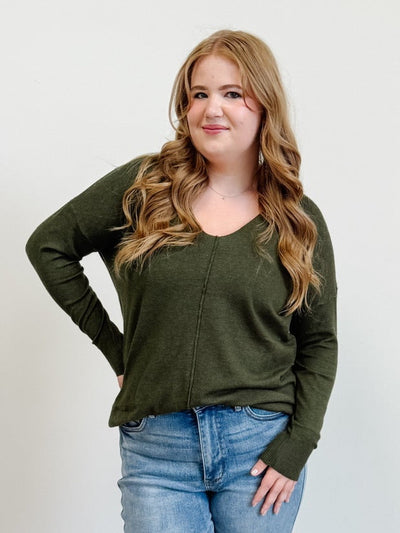 Front Seam Sweater in Dark Olive