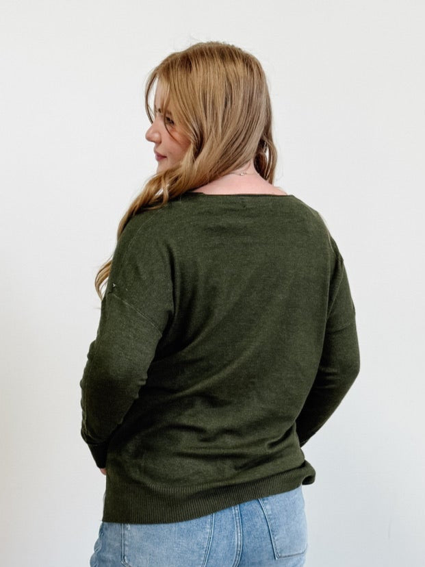 Front Seam Sweater in Dark Olive