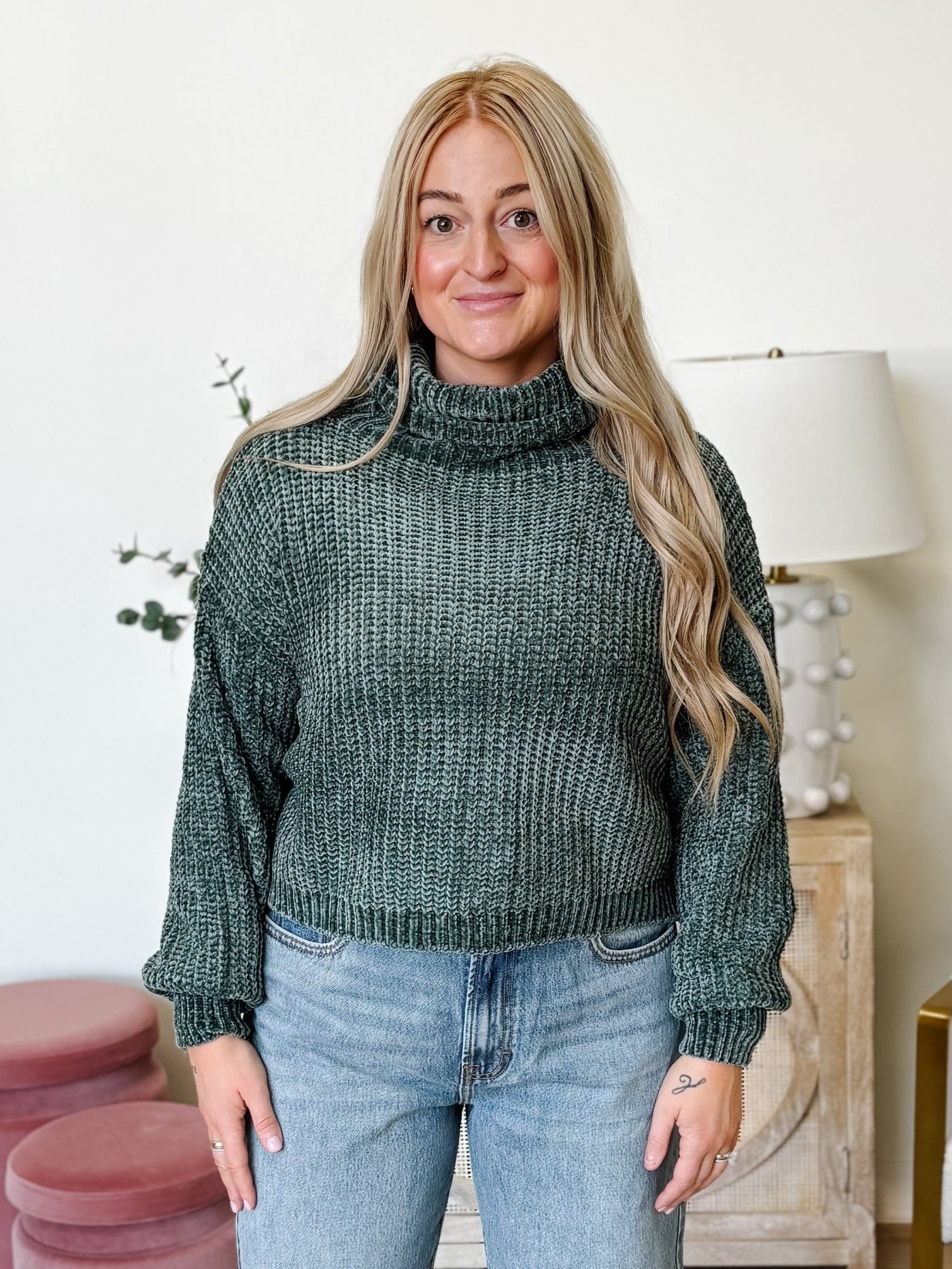 Chenille Turtleneck Sweater in Ash Jade