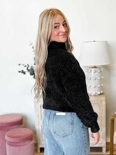 Chenille Turtleneck Sweater in Black