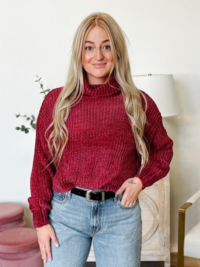 Chenille Turtleneck Sweater in Cabernet