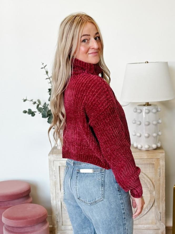 Chenille Turtleneck Sweater in Cabernet